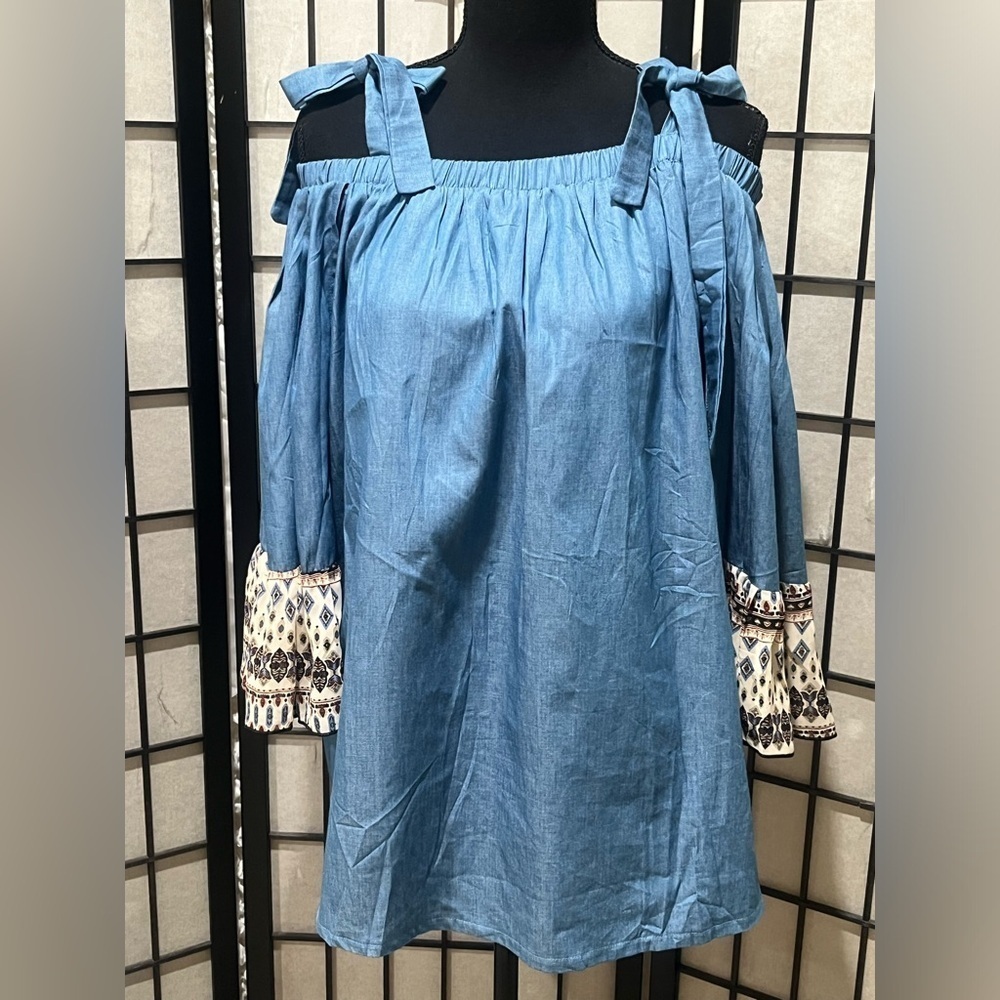 Southern Stitch Blue Denim TOP/BLOUSE PRAIRIE, PEASANT, SIZE XXL